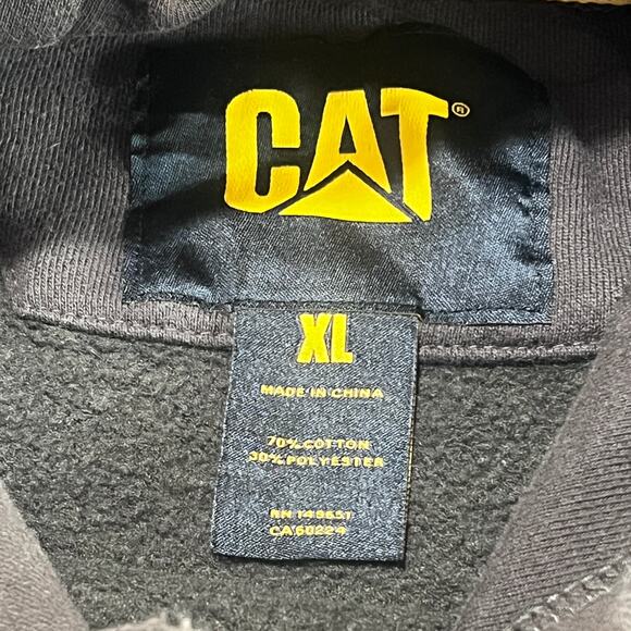 CAT Caterpillar Hoodie XL Brown Workwear Distressed Stains Heavyweight Pullover - Picture 3 of 14